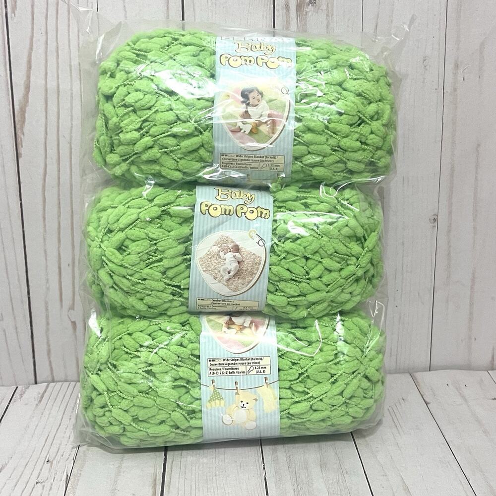 Bernat Pom Pom Baby Yarn #6 Super Bulky Spring Green 3.5 oz each Lot Of 3